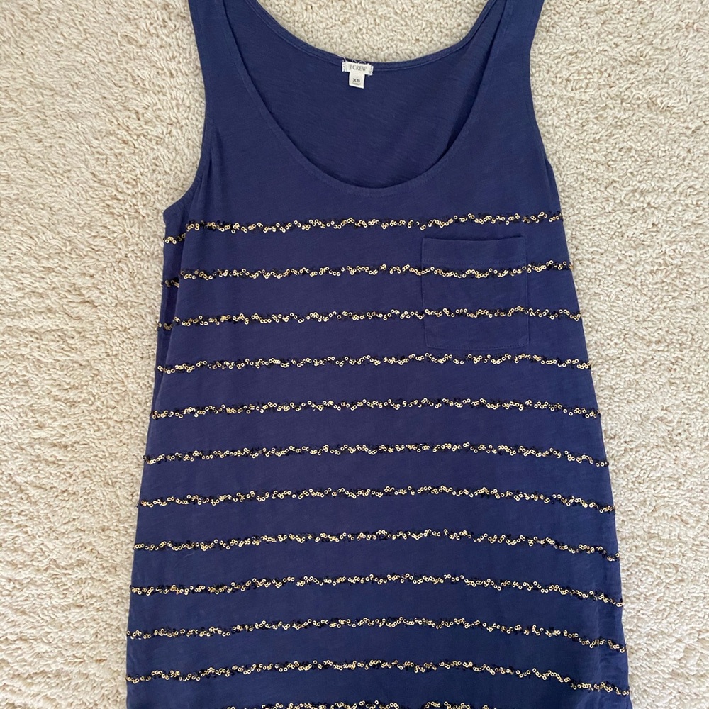 J.Crew Sequin Tank Top Navy Gold